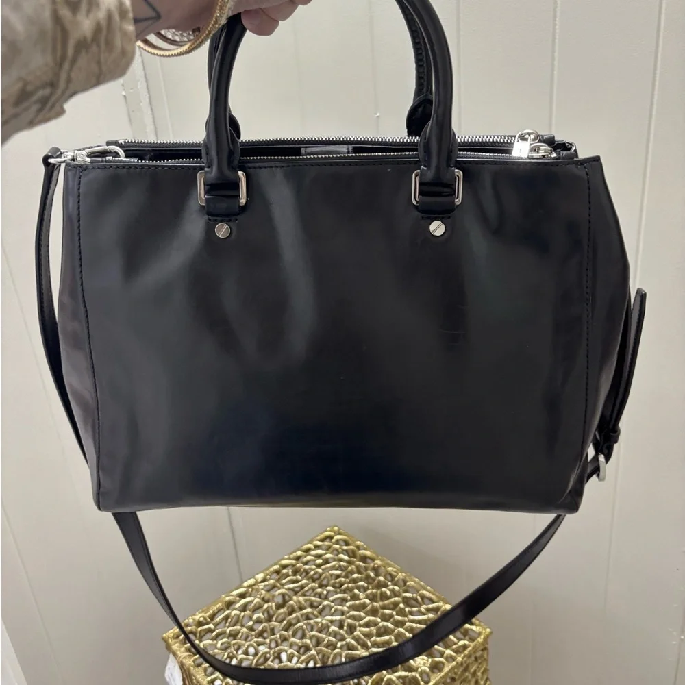 Michael Kors Black Leather Tote with Silver Charm